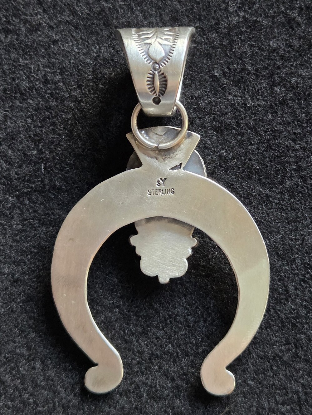 Beautiful Sterling Sonoran Turquoise Navajo Made Naja Pendant - Picture 6 of 9